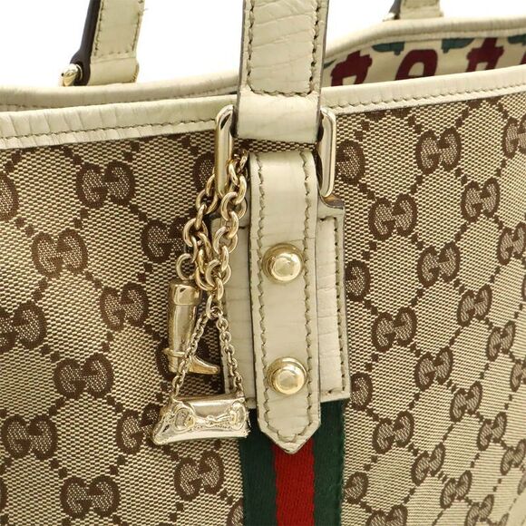 Gucci GG Canvas Sherry Line Tote Bag Shoulder Bag Leather Beige Ivory With - Picture 8 of 8